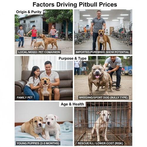 Các yếu tố chính ảnh hưởng tới giá chó Pitbull: nguồn gốc, mục đích nuôi, độ thuần, tuổi và sức khỏe