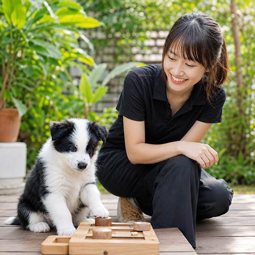Chó Border Collie chơi trò chơi trí tuệ cùng người chăm sóc