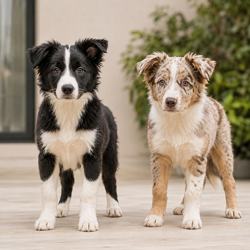 Hai chó Border Collie con có ngoại hình và màu lông khác nhau