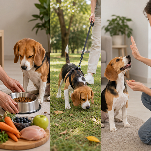 Cách nuôi Beagle cơ bản gồm ăn uống, vận động và huấn luyện