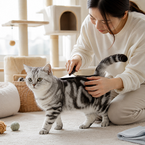 Mèo Anh lông ngắn Silver Tabby được chải lông để giữ bộ lông bạc sạch