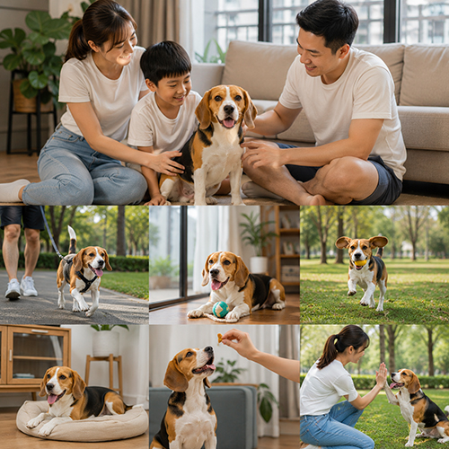 Chó Beagle sống cùng gia đình, đi dạo và vận động hằng ngày