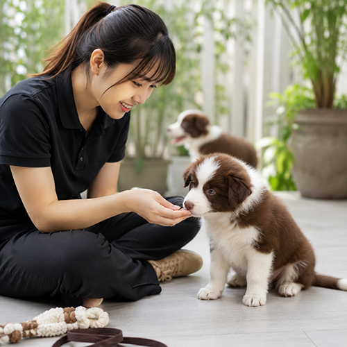 Chó Border Collie con được người chăm sóc quan sát sức khỏe
