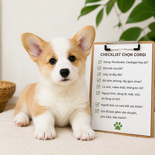 Chó Corgi vàng trắng khi xem giá và chọn bé