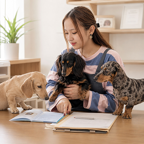 Nhân viên Chạm Pets kiểm tra giấy tờ và sổ tiêm chó Lạp Xưởng