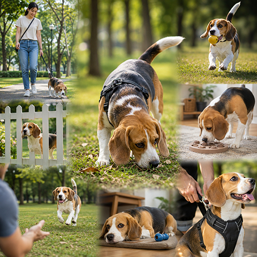 Chó Beagle đánh hơi khi đi dạo và chơi trò tìm đồ