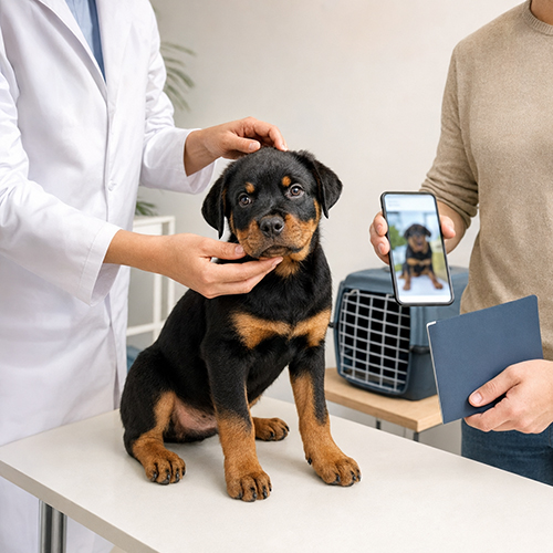 Chó Rottweiler con được kiểm tra sức khỏe, ảnh thật và sổ tiêm trước khi đặt cọc