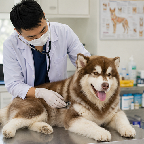 Bác sĩ thú y kiểm tra sức khỏe cho Alaska