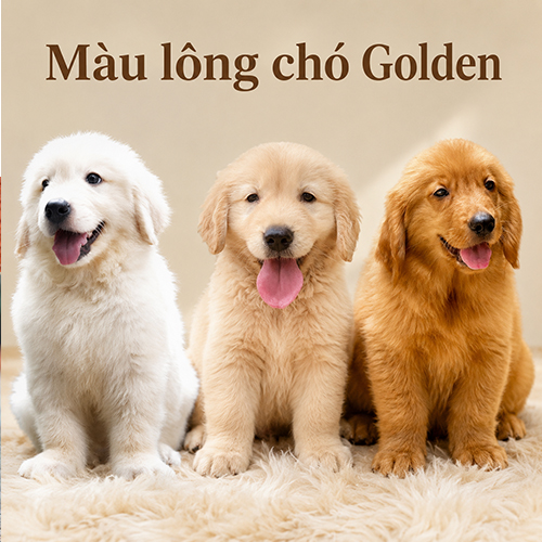 Ba màu lông chó Golden Retriever gồm trắng kem, vàng nhạt và vàng đậm
