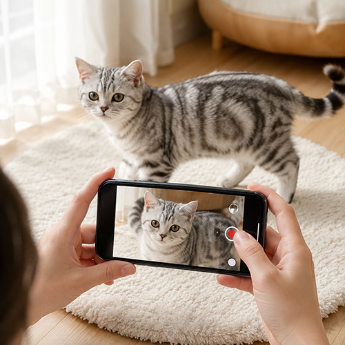 Mèo Anh lông ngắn Silver Tabby được quay video để kiểm tra màu lông thật
