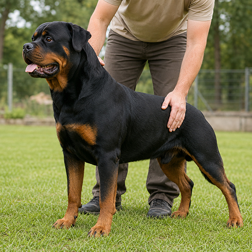 Chó Rottweiler trưởng thành khung xương to được kiểm tra form dáng ngoài trời