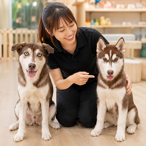 Nhân viên tư vấn phân biệt Husky thuần chủng và Husky lai nâu trắng