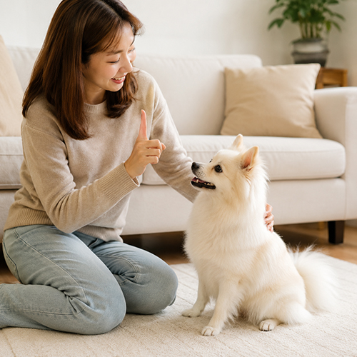 Chó Phốc Sóc lai Nhật tương tác với người trong không gian sống trong nhà