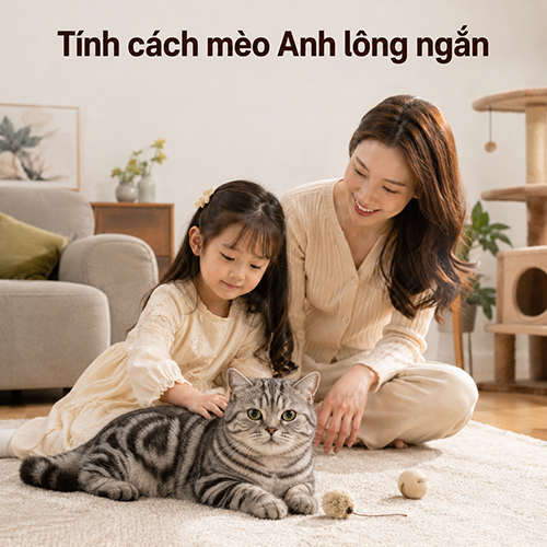 Mèo Anh lông ngắn classic tabby hiền lành bên gia đình