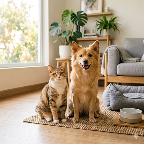 Chó và mèo được chăm sóc chu đáo trong môi trường sống an toàn tại nhà.