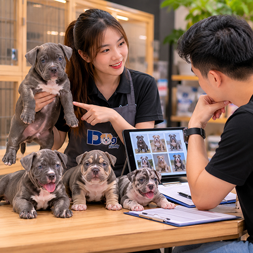 Nhiều chó Bully con được tư vấn lựa chọn theo nhu cầu khách hàng