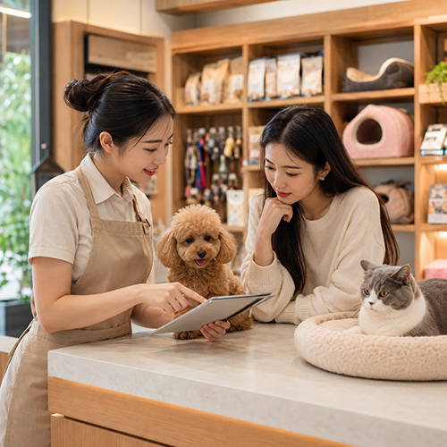 Khách hàng được tư vấn minh bạch tại shop thú cưng có chó mèo cảnh