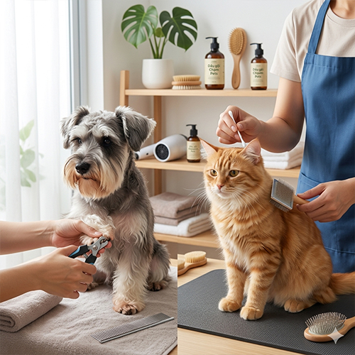 Chuyên viên spa đang thực hiện chăm sóc vệ sinh cho chó và mèo tại Chạm Pets